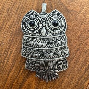 Owl Pendant Large Silver Boho